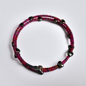 🍬7 for $15🍬 Hot Pink Glass Seed bead faux Hematite Memory wire Bracelet CC